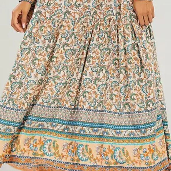 NWT! Gorgeous Boho Long Sleeve Midi Dress Ruffled Floral Tie Waist and Neck - Picture 5 of 7